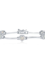 Sterling Silver Bar and Heart White Synthetic Opal Bracelet