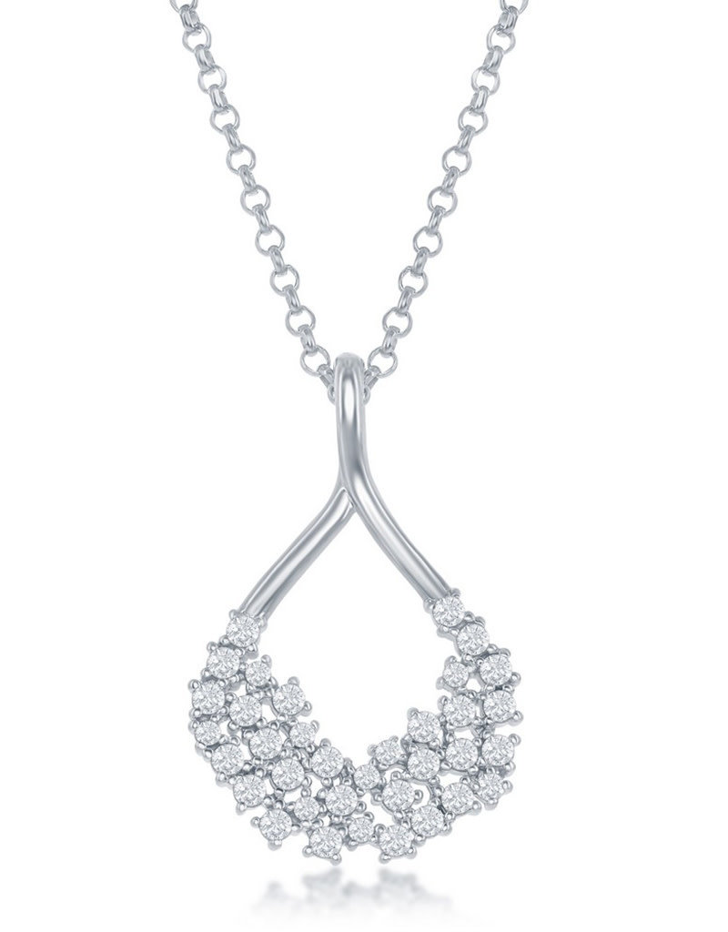 Sterling Silver Open Teardrop CZ Necklace