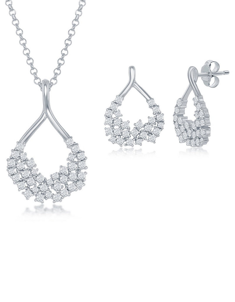 Sterling Silver Open Teardrop CZ Necklace