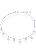Sterling Silver Dangle Silver Stars and CZ Anklet