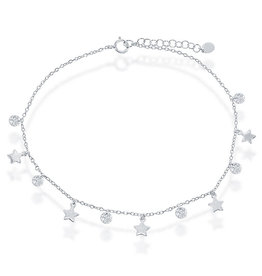 Dangle Silver Stars and CZ Anklet