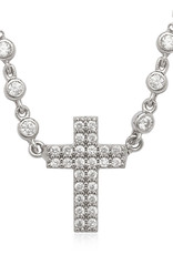 Sterling Silver CZ Cross Necklace 16"+2" Extender