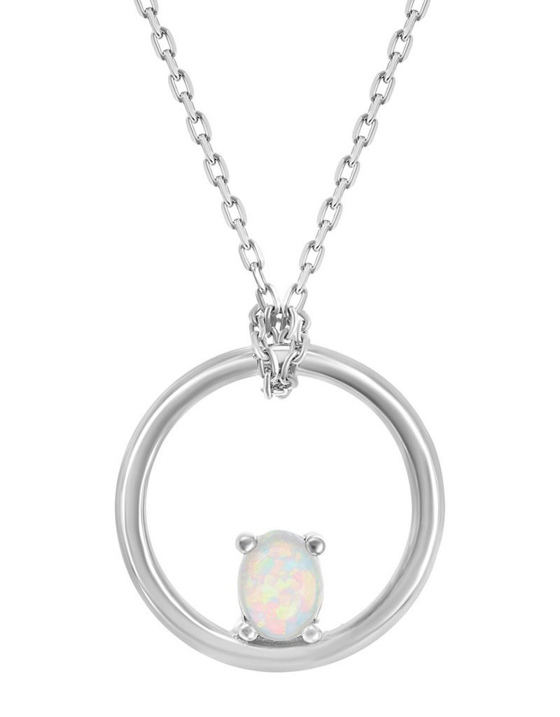 Sterling Silver Open Circle with Oval Synthetic Opal Necklace