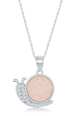 Sterling Silver Snail Synthetic Opal and CZ Necklace