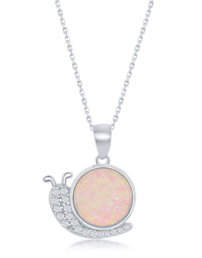 Sterling Silver Snail Synthetic Opal and CZ Necklace