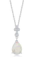 Sterling Silver Teardrop Synthetic Opal and CZ Necklace