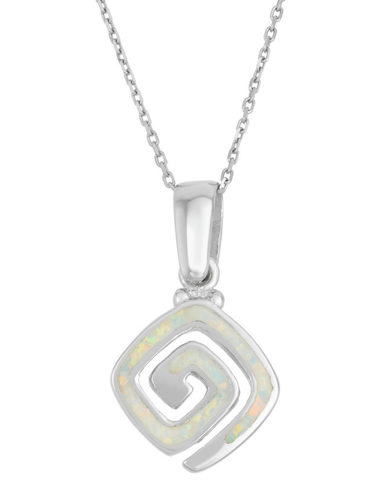 Sterling Silver Square Synthetic Opal Spiral Necklace