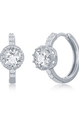 Sterling Silver Crown Set CZ Huggie Earrings