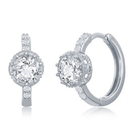 Crown Set CZ Huggie Earrings