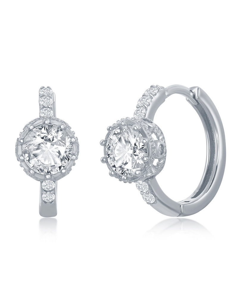 Crown Set CZ Huggie Earrings