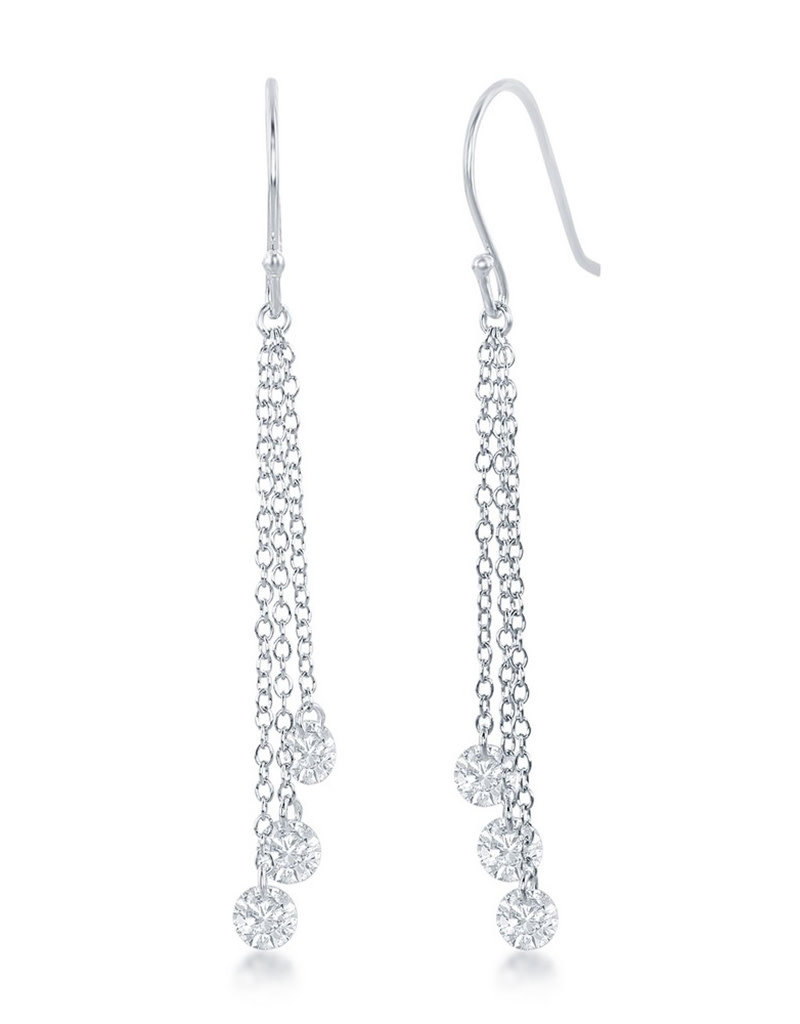 Sterling Silver Hanging CZ's Dangle Earrings