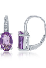Sterling Silver Oval Amethyst and White Topaz Earrings