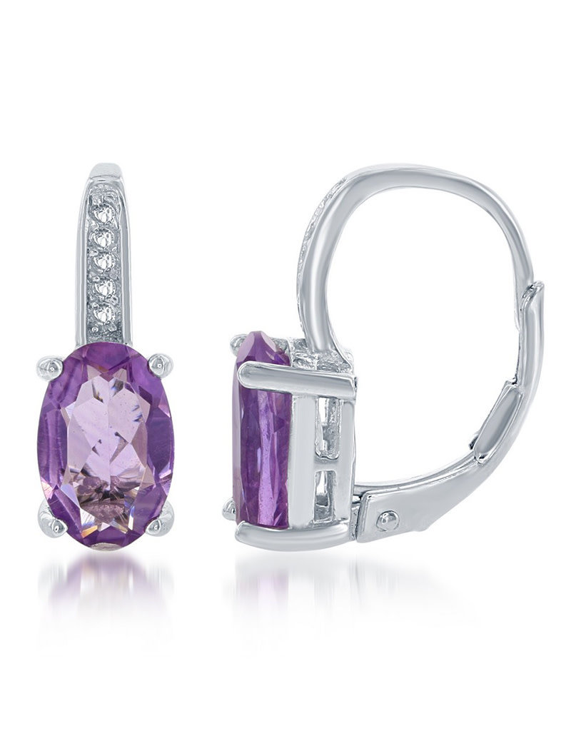 Sterling Silver Oval Amethyst and White Topaz Earrings