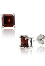 Sterling Silver 6mm Square Garnet Stud Earrings