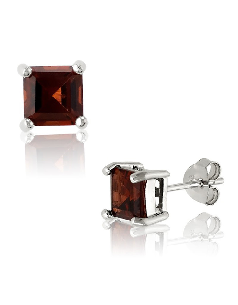 6mm Square Garnet Stud Earrings