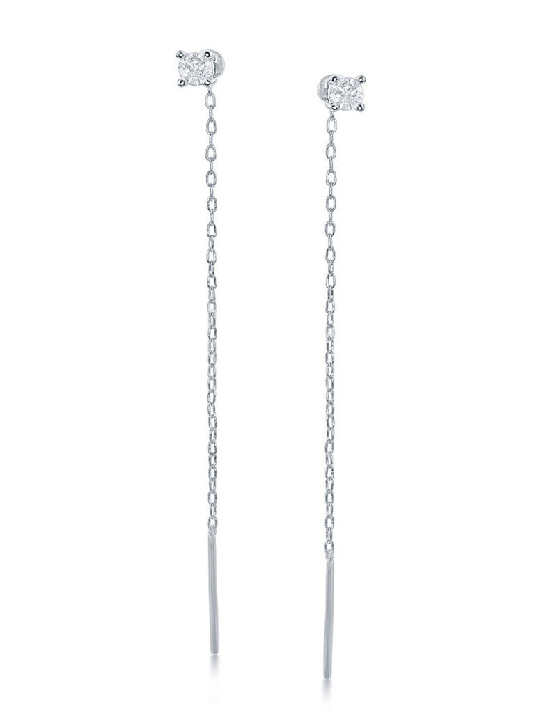Sterling Silver CZ Chain Threader Earrings