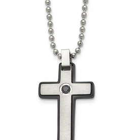 Black CZ Steel Cross Necklace