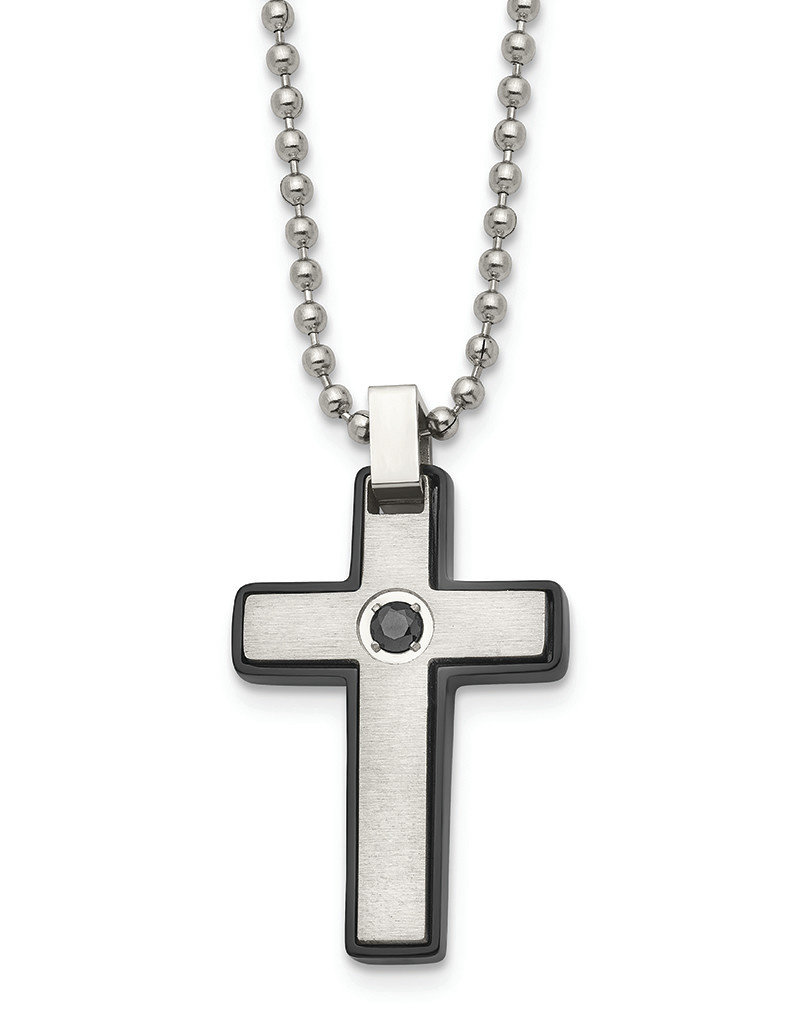Men's Black CZ Stainless Steel Cross Necklace