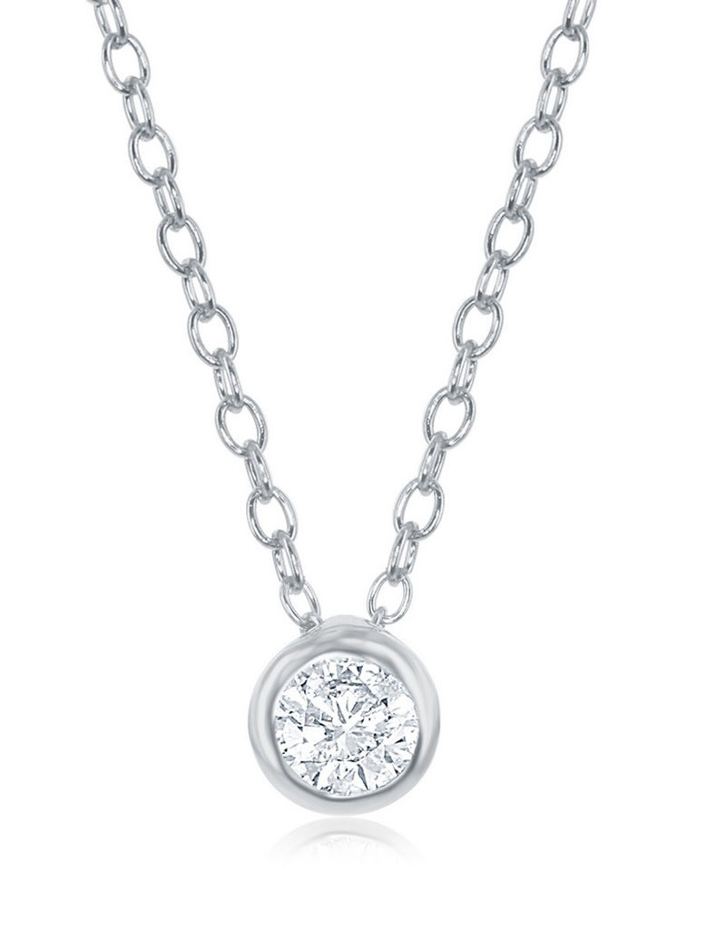 Sterling Silver 5mm Bezel Set CZ Necklace