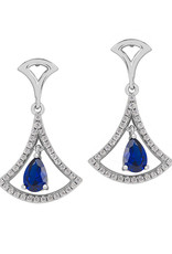 Sterling Silver Fan Design Blue CZ Dangle Earrings