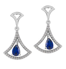 Fan Design Blue CZ Dangle Earrings