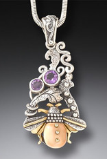 ZEALANDIA Sterling Silver Ancient Walrus Ivory and Amethyst Bee Pendant