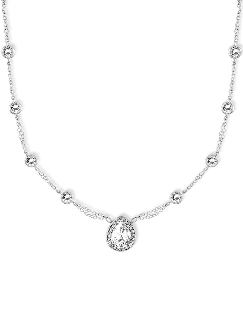 Teardrop CZ Station Necklace 16"