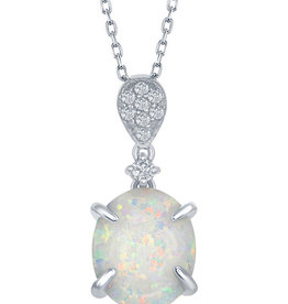 Oval White Opal and CZ Necklace