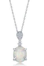 Sterling Silver Oval White Synthetic Opal and CZ Necklace