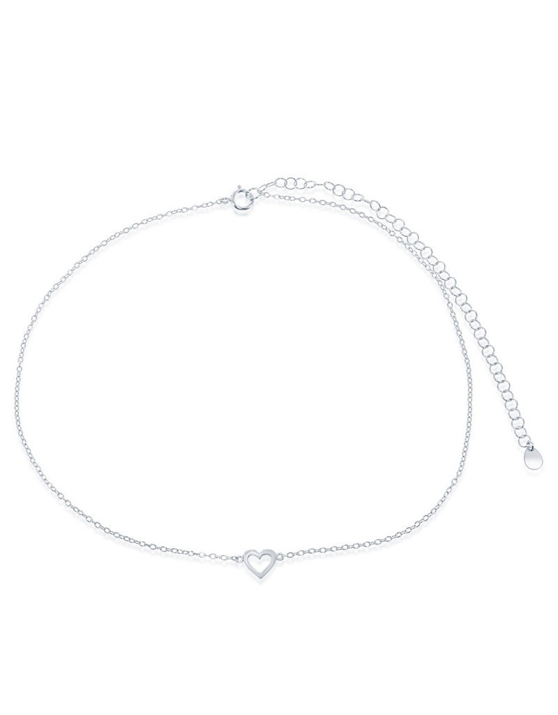 Sterling Silver Open Heart Choker Necklace 12"+4" Extender