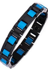 Men's Black & Blue Stainless Steel Bracelet 8.5"-9"