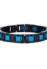 Men's Black & Blue Stainless Steel Bracelet 8.5"-9"