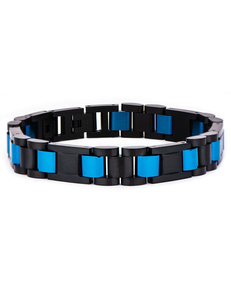 Men's Black & Blue Stainless Steel Bracelet 8.5"-9"