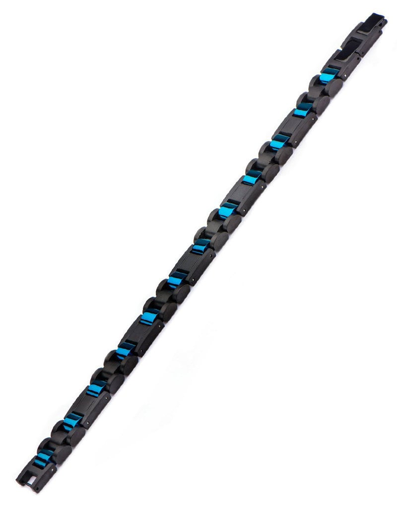 Men's Black & Blue Stainless Steel Bracelet 8.5"-9"