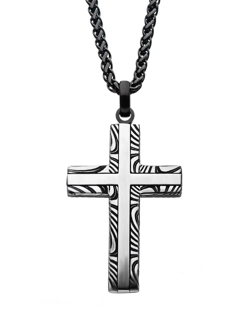 Men's Stainless Steel Damascus Cross Necklace 24"