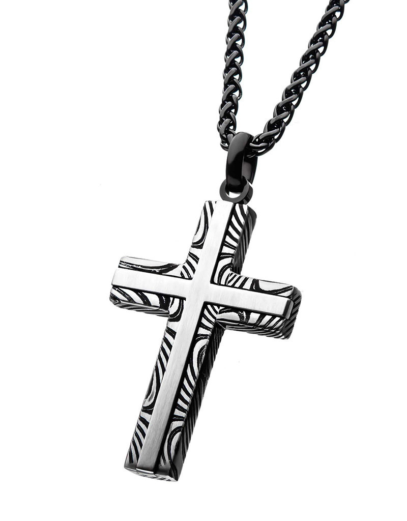 Damascus Cross Necklace 24"