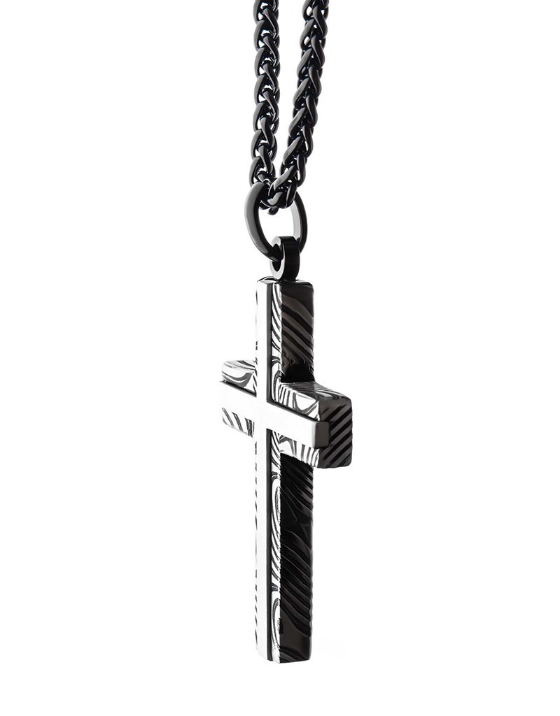 Men's Stainless Steel Damascus Cross Necklace 24"