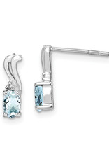 Sterling Silver Oval Aquamarine & Diamond Earrings