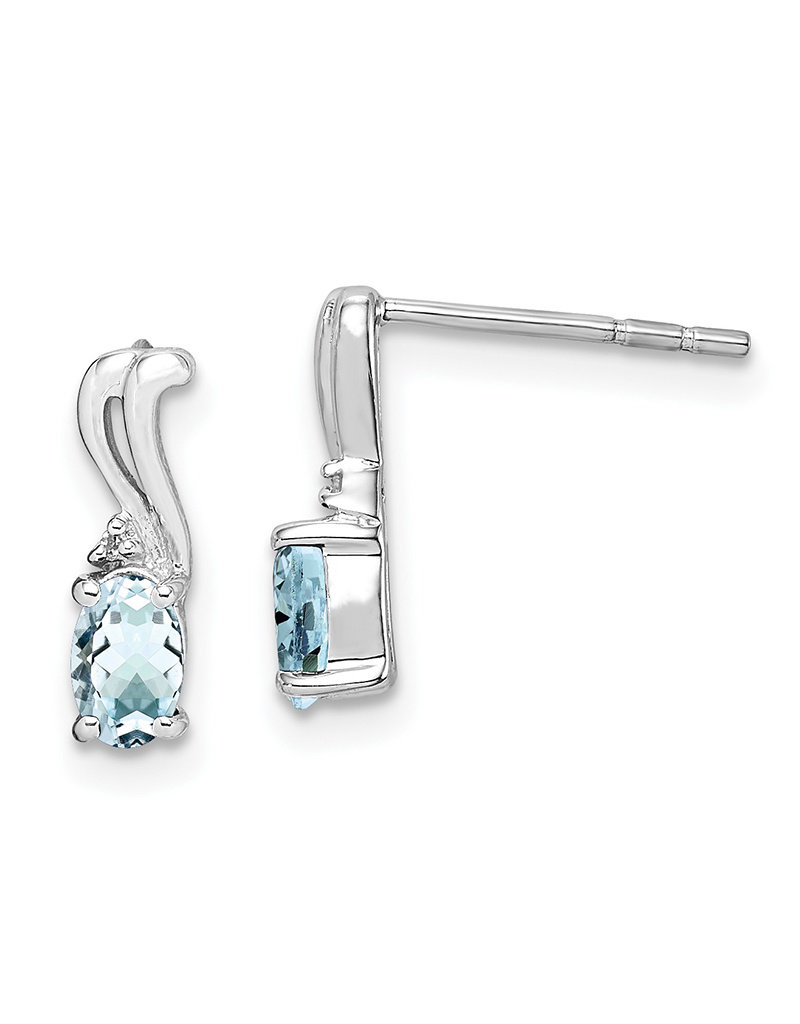 Sterling Silver Oval Aquamarine & Diamond Earrings