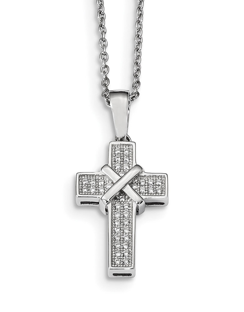 Sterling Silver Cross CZ Necklace 18"