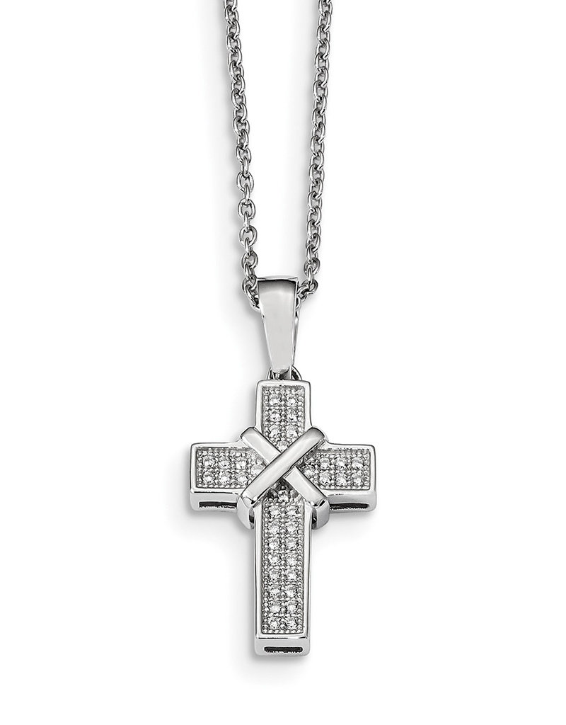 Sterling Silver Cross CZ Necklace 18"