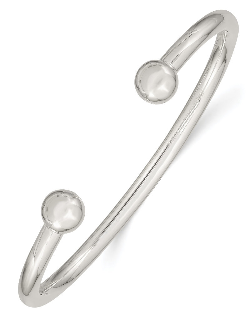 Sterling Silver Bead End Tube Cuff Bracelet