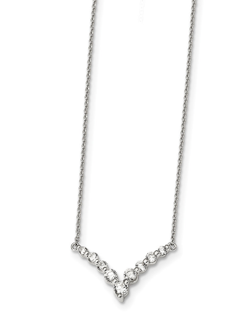 Sterling Silver V-Shaped Bar CZ Necklace