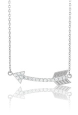 Sterling Silver Curved Arrow CZ Necklace 16"+2" Extender