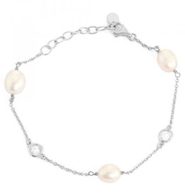 Pearl & CZ Chain Bracelet 7.5"+1"
