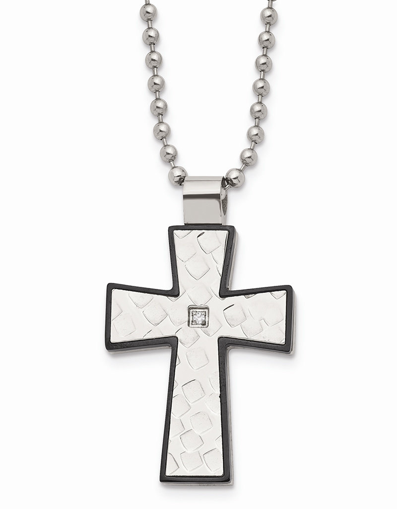 Men's CZ Stainless Steel Cross Necklace 22"