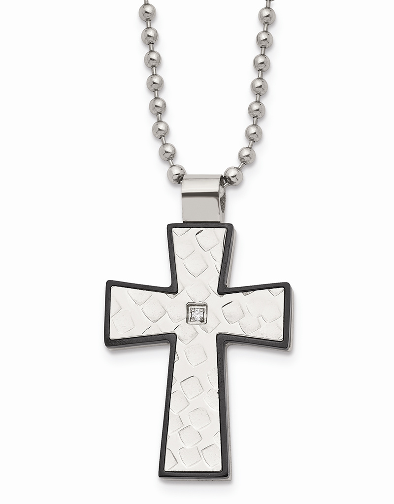 CZ Steel Cross Necklace 22"