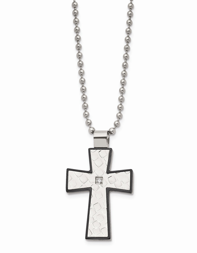 Men's CZ Stainless Steel Cross Necklace 22"
