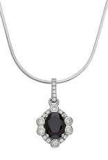 Sterling Silver Black CZ Rosette Design Necklace 18"