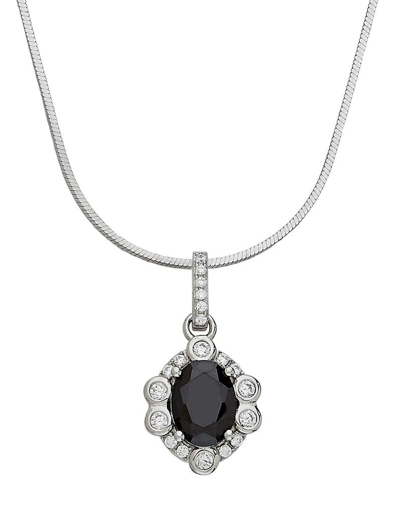 Sterling Silver Black CZ Rosette Design Necklace 18"